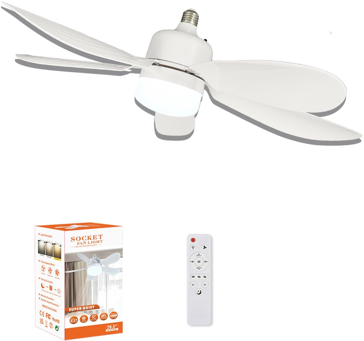 Ventilator lamp plafond-ventilatorlamp met afstandbediening-Plafondventilator met afstandsbediening - Schroefventilator met dimfunctie - Driekleurige plafondlamp voor slaapkamer, woonkamer, keuken, garage - Eetkamer - Wit-52x17 cm — afbeelding 1