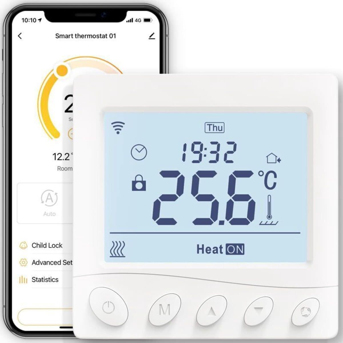 WiFi-slimme thermostaat watergedragen vloerverwarming, geschikt voor kalender en afstandsbediening (gateway niet inbegrepen), geschikt voor Alexa en Google Home, 3A, wit. — afbeelding 1