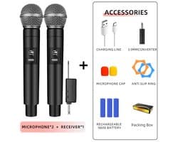 Draadloos microfoonsysteem voor 2 personen, 2.4G Dual Handheld Draadloos Metaal Dynamisch Microfoonsysteem met Oplaadbare Ontvanger, voor Karaoke Zingen, Bruiloft, DJ, Feest, Toespraak, Kerk