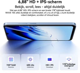 Blackview WAVE 10C Smartphone - Telefoon Dubbele Sim 4G - 6,88" HD+ IPS - 16GB(4+12) RAM - 128GB ROM - 5000 mAh - Android 16 - GPS - Blauw — thumbnail 4