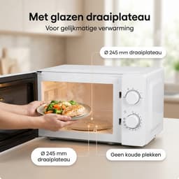 Magnetron – 20L – 1100W – 8 automatische kookprogramma's – 5 vermogensstanden – Digitale timer – Draaiplateau Ø255 mm – Wit — thumbnail 4