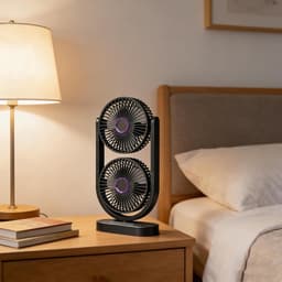 Ventilator - Tafelventilator - stille oplaadbare bureauventilator met dubbele kop - verstelbare hoek - draagbaar en compact formaat - ideaal voor studentenkamers - slaapkamers en kantoren — thumbnail 5