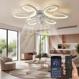 MUPOO Plafondventilator met verlichting met App & Afstandsbediening-Bloem- Stil DC Motor- Dimbaar & 6 Snelheden- Winterstand- 65cm ventilator lamp voor Slaapkamer & Kantoor — thumbnail 1
