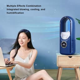 Tafelventilator-Bureau ventilator -Bureau ventilator bladlooz - 6 instelbare snelheden - 2-in-1 luchtbevochtiger - Stille bureauventilator voor thuis - blauw — thumbnail 5