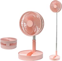 Statiefventilator-vloerventilator-tafel ventilator geluidloos-Opvouwbare tafelventilator met voet - Verstelbare hoogte, 3600mAh oplaadbaar, draagbaar, stil, opvouwbaar - Roze - 20x20x10,5 cm — thumbnail 1