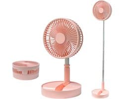 Statiefventilator-vloerventilator-tafel ventilator geluidloos-Opvouwbare tafelventilator met voet - Verstelbare hoogte, 3600mAh oplaadbaar, draagbaar, stil, opvouwbaar - Roze - 20x20x10,5 cm