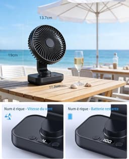 VHV-Tafelventilator USB - Ventilator met Oscillatie - 4500mAh Oplaadbare Batterij - Fluisterstille Bureauventilator - 4 Snelheden en Digitaal Display - Draagbare Handventilator voor Kantoor, Slaapkamer en Buiten - Zwart — thumbnail 2
