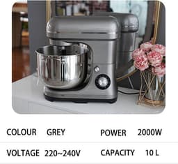 Keukenmixer - Deegmixer Bakmachine - Bakken en Koken - Krachtige 2000W Motor - 10L Kom - Zilver — thumbnail 5