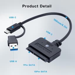SATA naar USB adapter - Externe converter - Opslag uitbreiden - 2-in-1 USB A/C - 25 inch - Zwart — thumbnail 2