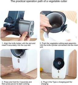 Elektrische Groentesnijder - Mini Hakmolen - Snel Groenten Snijden - 4 Opzetstukken - USB Oplaadbaar - Wit — thumbnail 5