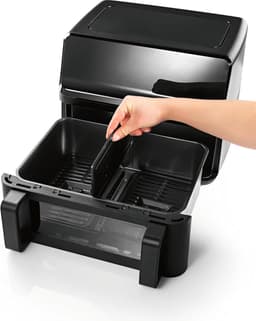 Dubbele Kamer Airfryer - Heteluchtfriteuse Airfryer met Scheidingswand - Gerechten Bereiden - Dubbele Zone Functie - 9 Liter - Zwart — thumbnail 4