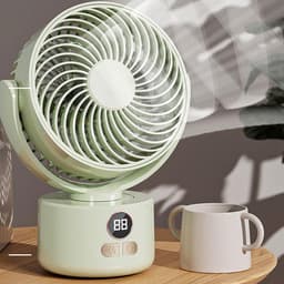 Oplaadbare campingventilator – Tafelventilator – Met afneembare standaard – Digitaal display – 3 snelheidsstanden – USB-opladen & driepootstandaard – Voor binnen en buiten – Lichtgewicht & draagbaar – Groen — thumbnail 3