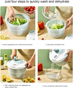 Salade Spinner - Groente Droger - Keuken Werkzaamheden - Handmatig Roterend Mechanisme - 5L Capaciteit - Blauw — thumbnail 4