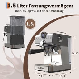 Compacte Pistonmachine met Melkopschuimer - Espressomachine - 20 Bar - 1.5 Liter - Snelverwarmend - 1200W — thumbnail 5