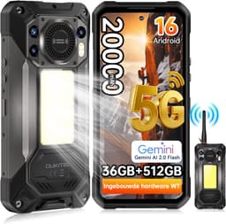 OUKITEL WP61 Plus Rugged Smartphone 5G - 2W DMR Walkie -talkie - 36GB RAM - 512GB ROM - 6,78 inch 120Hz - 20000mAh 45W - 108 + 32MP Camera, met Nachtzicht - Android 16 - 120 LM Kampeerlamp - 130 dB Luidspreker - IP68/IP69K telefoon - NFC GPS - Zwart — thumbnail 1