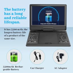 Draagbare DVD Speler 14,9 Inch – 12,1" HD Scherm | Oplaadbaar | USB & SD | TV Synchronisatie | Zwart — thumbnail 3