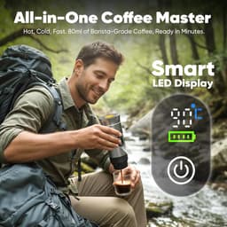 Draagbare 3-in-1 espressomachine, zelfverwarmend en oplaadbaar met slim display — Geschikt voor gemalen koffie, kleine en grote capsules; mini-machine voor op reis en camping, 20 bar extractie, 80 ml kop — thumbnail 3