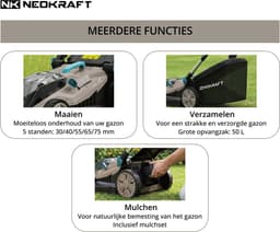 Neokraft - 40V Accu grasmaaier - 43cm maaibreedte - 5 Instelbare hoogtes - Incl 50L opvangbak - excl. accu & lader — thumbnail 2