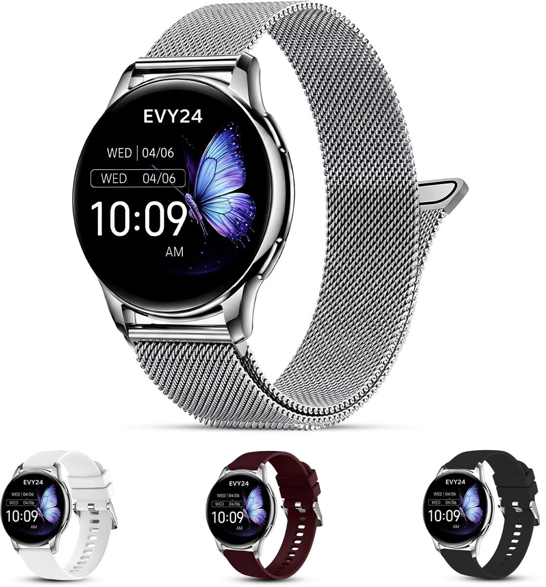 Evy24 Smartwatch Pro 42mm - Smartwatch Dames - Horloge met AMOLED Display - Bloeddrukmeter - Hartslagmeter - Saturatiemeter - Stappenteller - Sporthorloge Dames - Android en iOS - Zilver — afbeelding 1