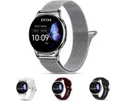Evy24 Smartwatch Pro 42mm - Smartwatch Dames - Horloge met AMOLED Display - Bloeddrukmeter - Hartslagmeter - Saturatiemeter - Stappenteller - Sporthorloge Dames - Android en iOS - Zilver
