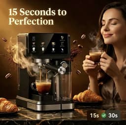 LUMÈ STORE Espressomachine 20 Bar – Koffiemachines – Koffiezetapparaat – Touchscreen – Latte Cappuccino – Zelfreinigend – Zwart — thumbnail 5