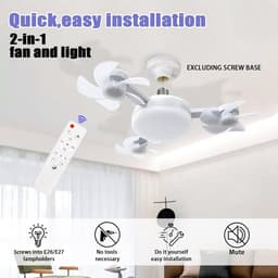 3 snelheden - Ventilatorlamp met afstandsbediening - Dimbare LED-lamp - Schroefbare plafondventilator - Eenvoudige installatie - Geschikt voor slaapkamer, keuken en werkruimtes — thumbnail 2