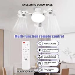 3 snelheden - Ventilatorlamp met afstandsbediening - Dimbare LED-lamp - Schroefbare plafondventilator - Eenvoudige installatie - Geschikt voor slaapkamer, keuken en werkruimtes — thumbnail 4