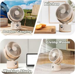 KZQ USB tafelventilator wit – 1200mAh oplaadbaar, 3 snelheden, stil (<25dB), 140° kantelbaar, 120° slingerend — thumbnail 5