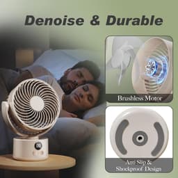 KZQ USB tafelventilator wit – 1200mAh oplaadbaar, 3 snelheden, stil (<25dB), 140° kantelbaar, 120° slingerend — thumbnail 2