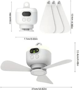 Draagbare Plafondventilator voor Tent - 8000mAh Oplaadbaar - 3 Afneembare Bladen - Automatische Uitschakeling - 4 Snelheden - Geschikt voor Buiten, Luifel, Veranda en Strand — thumbnail 2