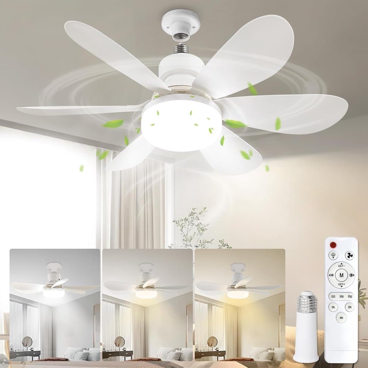 Ventilatorlamp met fitting en afstandsbediening - 20 Inch Schroefbare Plafondventilator - E26 Fitting - Dimbaar Licht 3000K-6000K - 40W - Geschikt voor Slaapkamer, Keuken en Woonkamer — afbeelding 1