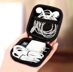 Oortjes hoesje - Opberg doosje - Kabeltasje - Etui oortjes - Oortjes opbergen - Opbergetui - Opbergdoosje - Hoes - Opbergcase - Reistasje - Hardcover - Zwart/oranje - Jonyx — thumbnail 4