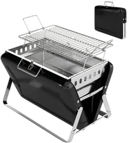Premie Houtskool Barbecue - Smoker Barbecue - Barbecuegrill - Grillwagen - Houtskoolgrill - Houtskoolgrill met Grillrooster, Handvat en Inklapbare Poten - BBQ voor buiten, tuin & kamperen - 40x28x25,5 cm - Zwart — thumbnail 3
