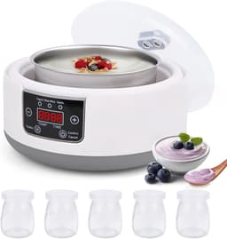 Yoghurtmaker met Temperatuurregeling – Incl. 5 Glazen Potjes 100ml – Voor Griekse & Vegan Yoghurt – Ook voor Natto — thumbnail 1