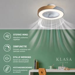 Slimme Plafondventilator - Grijs + Hout - Ø 52 cm - Stille Motor - Handige App - Dimfunctie - Plafond Ventilator met Verlichting - Plafondlamp met Ventilator — thumbnail 2
