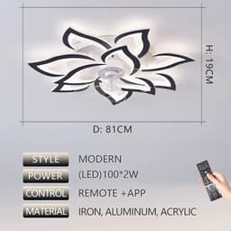 10 Lotus Ventilator Lamp - Plafondventilator - Smart Lamp - Zwart - Met Dimmer - 3 Standen Ventilator - Keuken Lamp - Woonkamerlamp - Moderne lamp — thumbnail 5