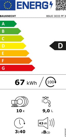 Bauknecht BSUO 3O33 PF X | Onderbouw vaatwasser | 45 cm | RVS — thumbnail 2