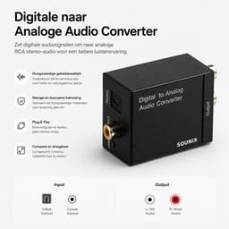 Sounix Digitaal naar Analoog audioconverter - 192 kHz Audio Adapter voor Toslink naar RCA R/L - met Optische Kabel en Voedings Kabel - zwart — thumbnail 3