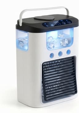 Ventilator - Draagbare luchtkoeler en ventilator - mini airco met 3 snelheden & 3 sproeistanden, 600 ml watertank, RGB-verlichting, oplaadbare mini-tafelventilator（zwart） — thumbnail 1