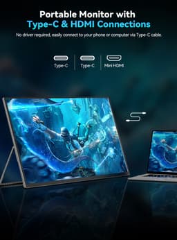 Draagbare Monitor 24.5 inch 240Hz IPS Full HD 1920x1080 — Extra Scherm Laptop — USB-C HDMI — Ingebouwde Speakers — VESA — Inclusief Kabels— Zwart — thumbnail 4