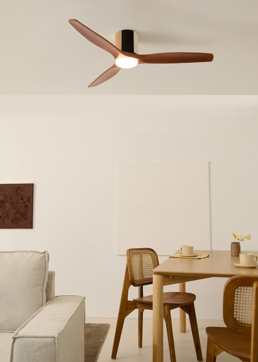CREATE - Stille plafondventilator 100% hout 40W (Ø132cm) - Met licht LED - Afstandsbediening - 6 snelheden - Programmeerbaar - WIND CALM CUSTOM WOVEN — afbeelding 1