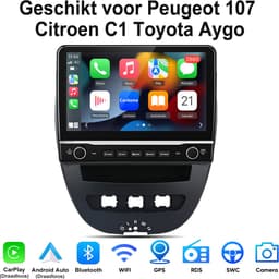 Junsun Android 15 Autoradio Geschikt voor Peugeot 107 Citroen C1 Toyota Aygo Accessoires, 2GB+64GB, Draadloze CarPlay & Andriod Auto, DAB+, GPS-navigatiesysteem, Bluetooth, Stuurwielbediening, WiFi, 10.1-inch Touchscreen, DSP, Quad-core processor — thumbnail 1
