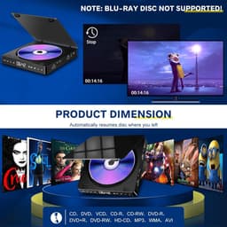 KZQ Draagbare dvd-speler - Externe dvd-/cd-speler - Tv-dvd-speler - Ondersteunt 1080p HD-videoweergave - HDMI/USB/AV-interfaceaansluiting - Touchscreen en draadloze streamingfunctie - Voor thuis, kantoor en entertainmentruimtes — thumbnail 3