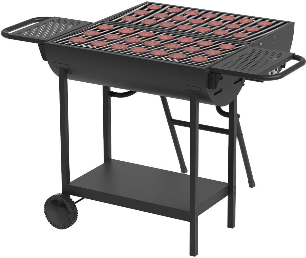 KitchenBrothers 2-in-1 Houtskool BBQ XL - Verstelbare luchtroosters - PFAS Vrij - Dubbele BBQ - Zijtafels - Grillrooster BBQ - Vaderdag Cadeau - Zwart — afbeelding 1