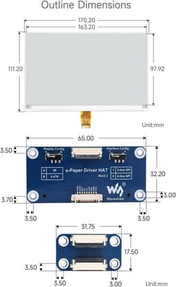 Waveshare 7.5inch E-Paper HAT Display Module, 800×480 Resolution, Supports Black/White 2 Colors, Compatible with Jetson Nano/Raspberry Pi 4B/3B+/3B/3B/2B/1B+/1A+/Zero 2W/Zero W/Zero — thumbnail 3