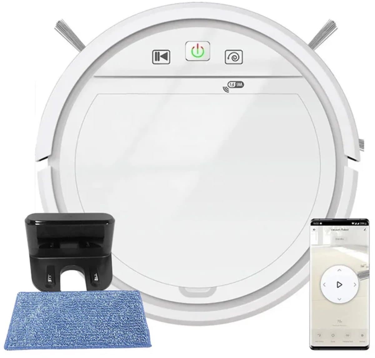 THEROB Smart Robot stofzuiger met borstels en dweil functie in gratis Tuya en Smartlife app. Wit — afbeelding 1