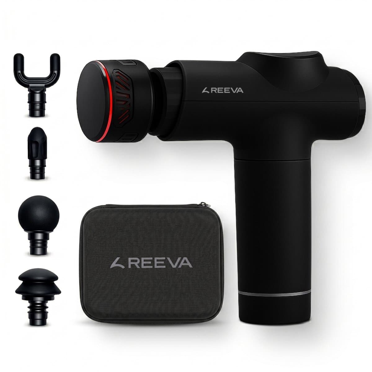 Reeva Massage Gun - Ember Pro - Thermo Massage - Warm & Koud - Incl. Draagtas en 5 Opzetstukken - Massage Apparaat - Massagegun - Massage Pistool - Zwart — afbeelding 1