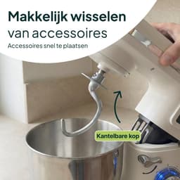Keukenmachine - Mixer Kom - Bakken Deeg Maken - Krachtige Motor - 6.2L Kom - Creme — thumbnail 3