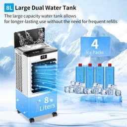 Mobiele Airco - Verdampingskoeler Draagbaar - Ruimte Koelen - Zonder Afvoer - 8 Liter Tank - Wit — thumbnail 4