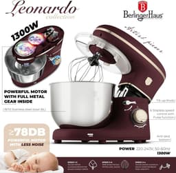 Keukenmachine - Mixer Kom - Bakken En Koken - Stille Werking - 6 Liter Kom - Bordeauxrood Mat — thumbnail 5